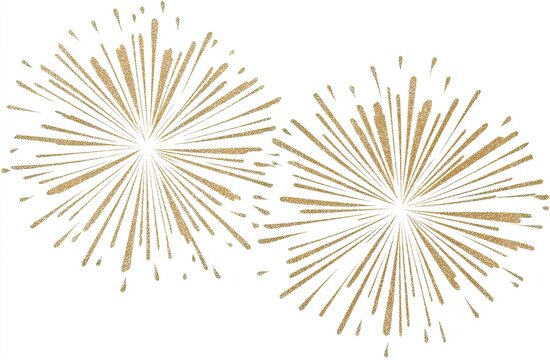 Two gold fireworks bursts on a white background