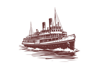 Fototapeta premium Steamship hand drawn vector illustration