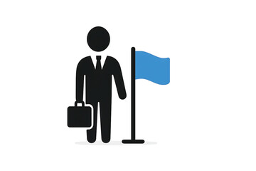  Vector of business person and flag. Symbol of CIO Chief Information Officer.