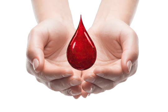 Red blood drop held in cupped hands (1)