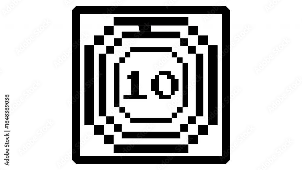 Poster digital countdown in 8-bit pixel art – 15 minute timer. 15 to 0 seconds on transparent background wi
