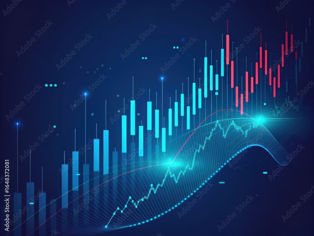 Poster digital financial growth chart with upward trend and data visualization