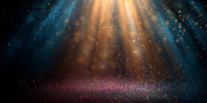 Glitter and light beams creating a festive atmosphere