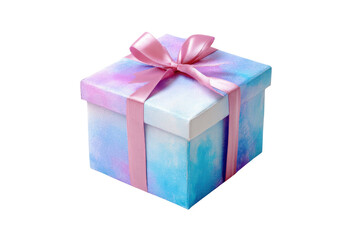 Blue pink watercolor gift box with satin ribbon present celebration, Isolated On Png Transparent Background