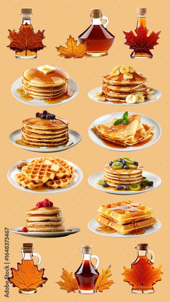 Poster pancake with maple syrup bottle element set