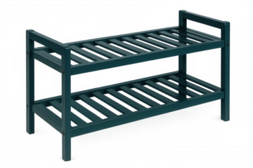 Sleek teal shoe rack with two levels, organizing footwear neatly against transparent backdrop