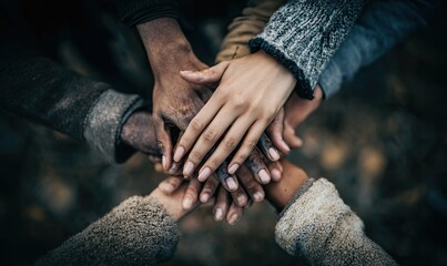 Diverse hands clasped together in unity