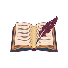 Open book with burgundy quill pen writing on pages vector