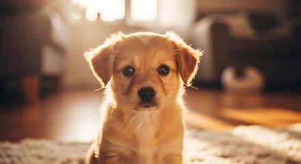 Sun-Kissed Golden Puppy Portrait with Soulful Eyes and a Gentle Halo Glow