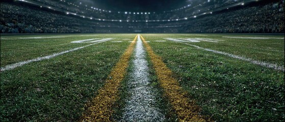 Football field at night under stadium lights