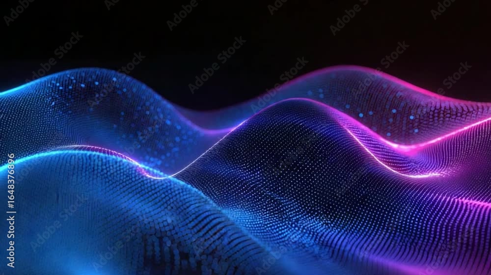 Poster abstract wave patterns with colorful light effects in dark background for digital art and technology