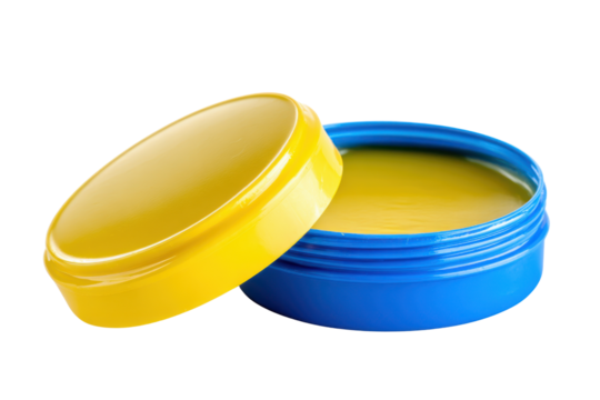 Blue container with yellow lid holding yellow substance image, Isolated On Png Transparent Background