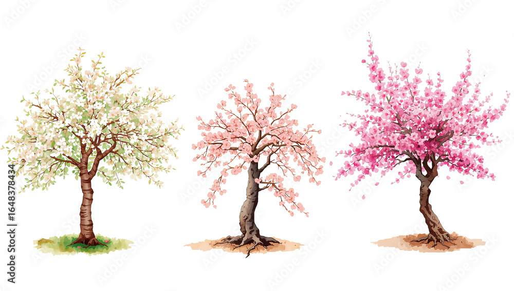 Poster elegant botanical trees set on an isolated transparent background, a delightful vision of spring