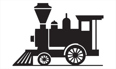 Black silhouette of a classic steam locomotive with detailed wheels train engine