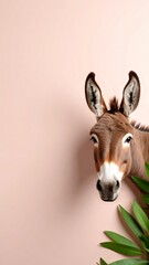 Artistic portrayal of a donkey, adorned with lush greenery and copy space