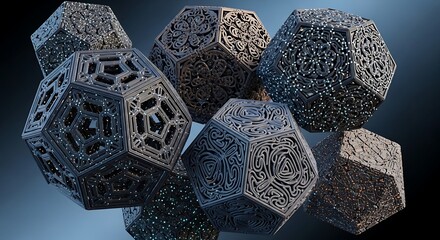 Intricate Geometric Structures: A Captivating Display of 3D Rendered Polyhedra and Digital Design