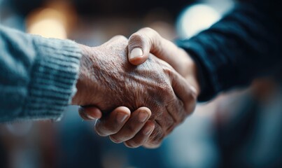 Close-up handshake, aged and younger hands