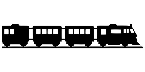 Silhouette of a train with multiple cars traveling on a track