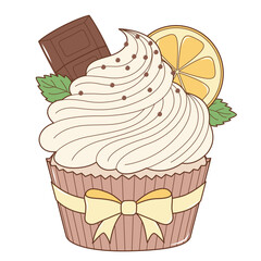 Orange Fruit Cupcake With Chocolate Bar. Flat and Simple Food Illustration.