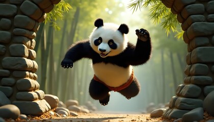 Martial Arts Hero Leaping into the Bamboo Wilderness