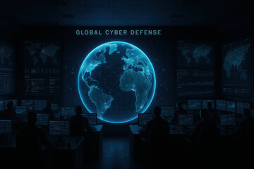 Global cyber defense team hack digital security network protection technology data analysis monitoring system worldwide threat prevention