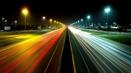 Naklejka premium Night highway, light trails