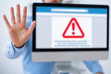 Person rejecting a website error alert on a computer screen