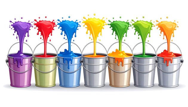 Colorful paint buckets with vibrant splashes - Powered by Adobe