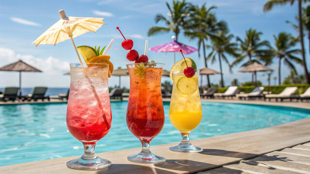 Tropical cocktails by the pool summer vacation drinks refreshing beverage poolside relaxation getaway 100