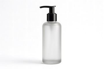 Large Elegant Frosted Glass Pump Bottle Mockup – 500ml Matte Transparent Container with Black Dispenser Cap for Premium Cosmetic and Skincare Packaging