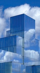 Modern glass office building reflecting a vibrant sky