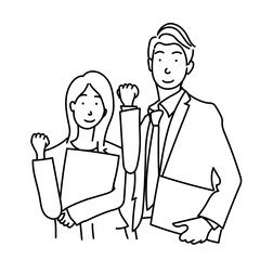 ビジネスマンとビジネスウーマンの線画ベクター｜シンプルな白背景のイラストレーション