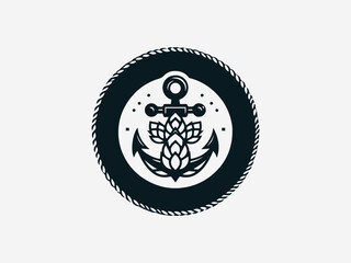 Handcrafted anchor intertwined with hops for artisanal brewery vector logo