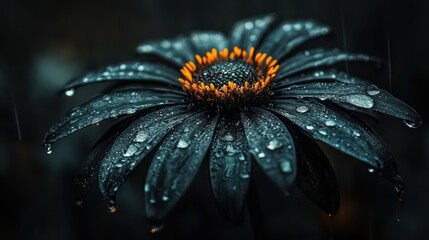 Dark Flower, Rain Drops, Macro Photography