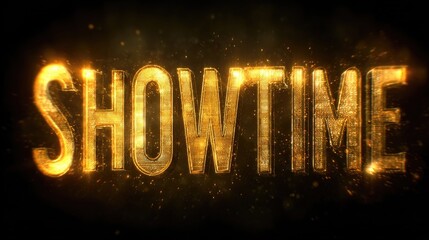 Golden "Showtime" text, shimmering with particles