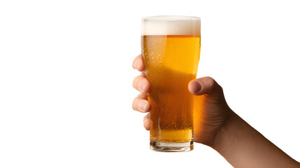 Hand holding glass of beer with transparent background