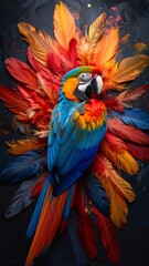 Obraz premium Colorful parrot portrait adorned with vibrant feathers in an artistic arrangement