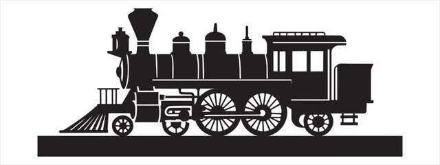 Naklejka premium Vintage steam locomotive silhouette black and white train engine