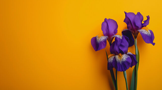  &Iacute;ris Roxas em Arranjo sobre um Fundo Laranja Brilhante.