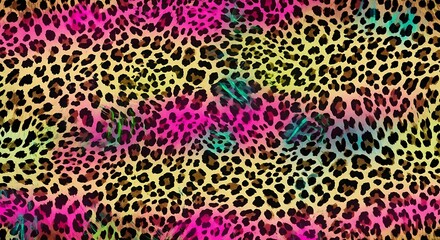 Vibrant leopard print pattern with bold pink and yellow hues modern design