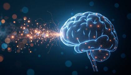 s a glowing blue brain with sparks coming out of it