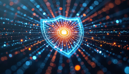 s a blue shield with a padlock on top of it