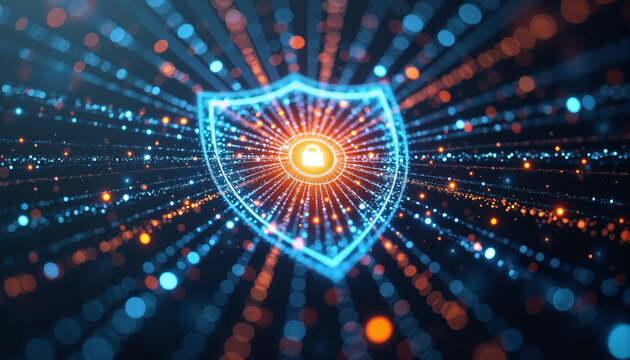 s a blue shield with a padlock on top of it