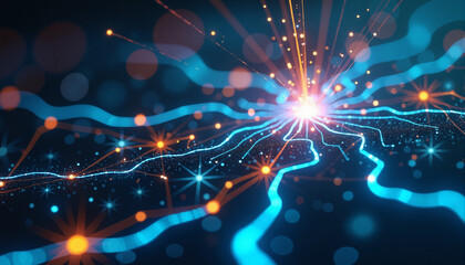 s an abstract background with a blue and orange light burst in the middle of it