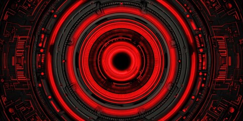 Red and black concentric circles, futuristic tech design