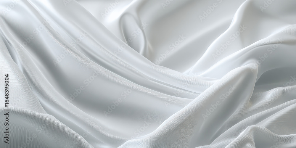 Poster smooth white silk fabric flows gracefully, creating soft and elegant texture. close up captures deli