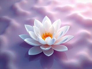 White Lotus Floating on a Cloud-like Pink Surface – Zen Minimalist Floral Concept
A single white lotus with golden stamens blooming peacefully on a dreamy pink background.