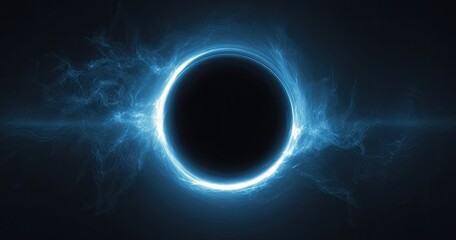 Dark circle encircled by vibrant blue energy