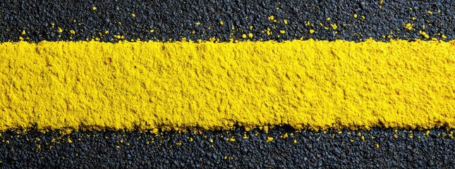 Yellow road marking on dark asphalt