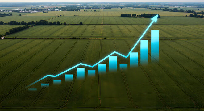 Digital Growth Graph on Green Farmland: Agriculture Development & Sustainable Future Concept - Powered by Adobe